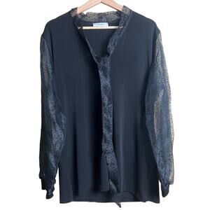 Hanezza Black Blouse Women's Top Small Tie Bow